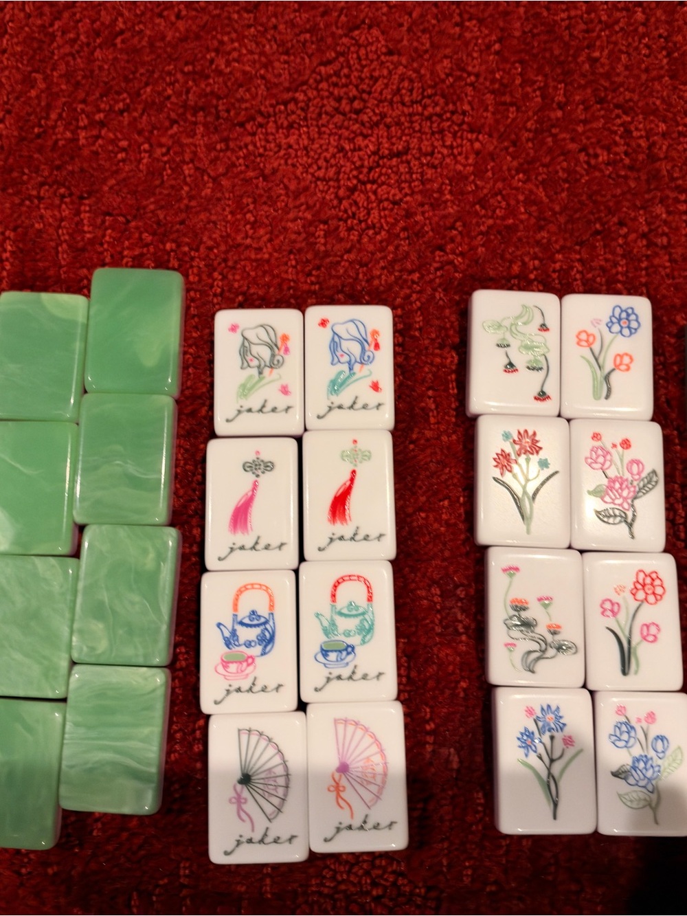 Unbranded Jade Mahjong Tile Set - Classic Floral Design